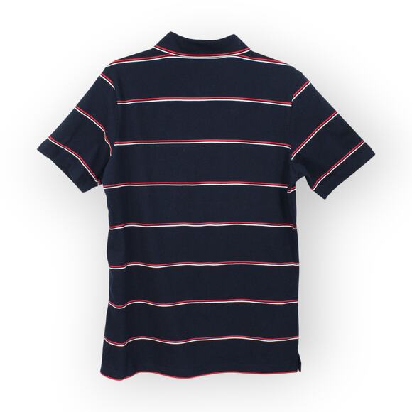 NEW Small BOAST USA Mens Jersey Striped Polo Navy White Red Cotton - Picture 4 of 9